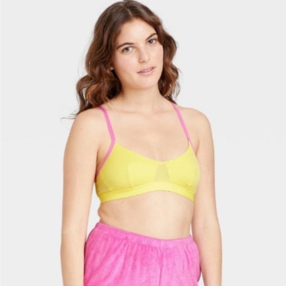 Colsie Bralette Lemon Yellow and Pink, Size S - Picture 3 of 7